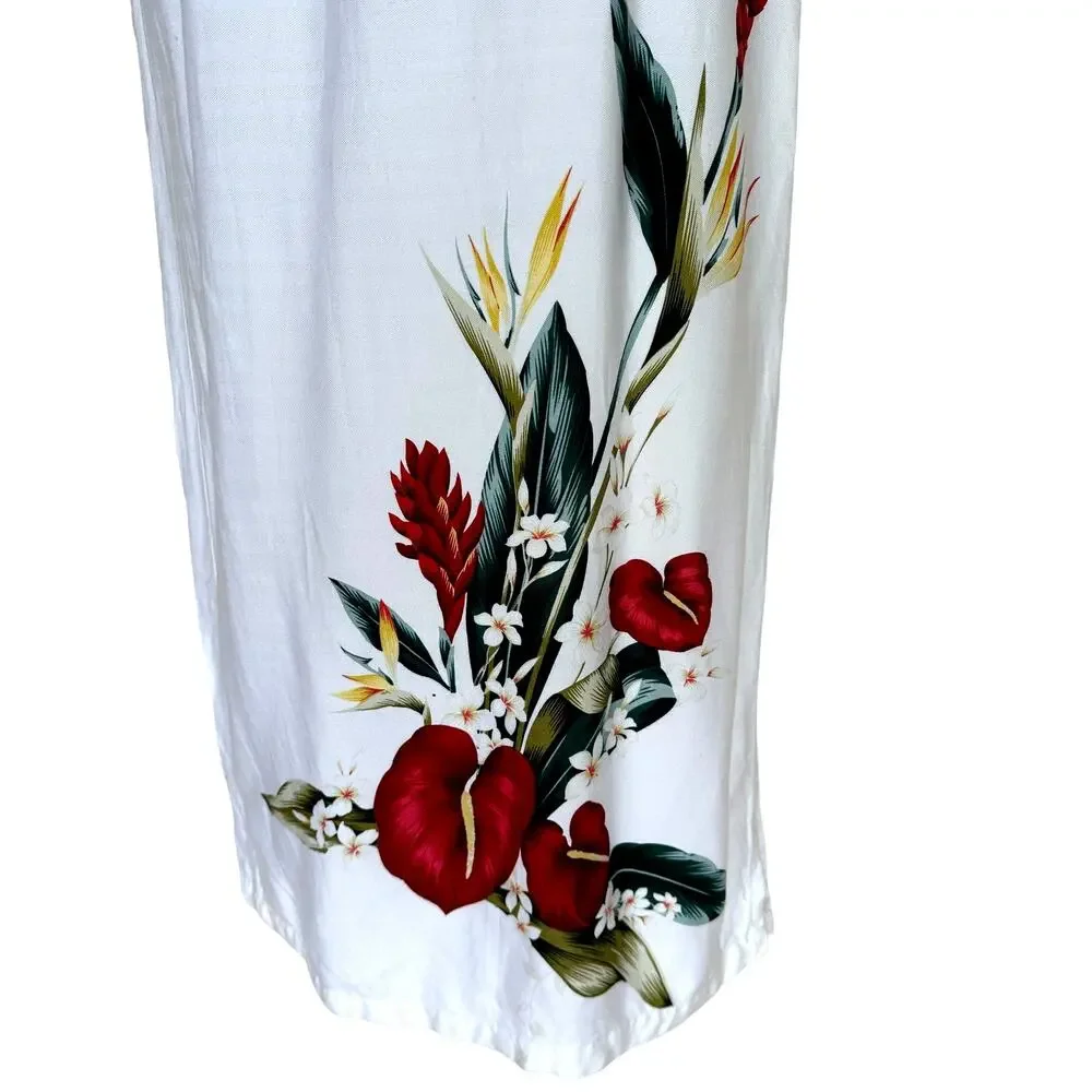 Hawaiian White Maxi Sundress SMALL Dress Hibiscus Vintage 90s Vacation Bride - Picture 3 of 5